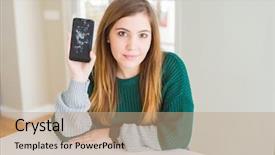  Presentation with face expression recognition - Cool new slides with clue - beautiful young woman holding broken backdrop and a coral colored foreground