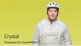  Presentation with cyclist - Presentation theme consisting of clue - handsome senior cyclist man wearing background and a yellow colored foreground