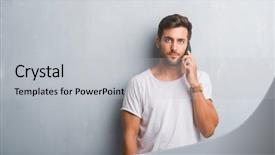  Presentation with smart phone apps - Beautiful slide deck featuring clue - handsome young man over grey backdrop and a light gray colored foreground