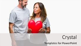  Presentation with confident love - Theme consisting of clue - middle age hispanic casual couple background and a light gray colored foreground
