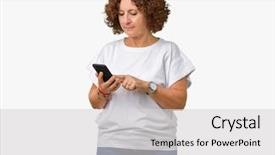  Presentation with middle ages - Audience pleasing slides consisting of clue - middle ager senior woman using backdrop and a light gray colored foreground