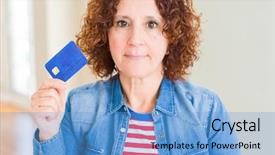  Presentation with smart card - Audience pleasing slide deck consisting of clue - senior woman holding credit card backdrop and a light blue colored foreground