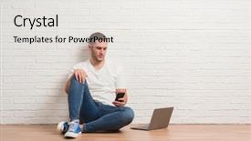  Presentation with young man holdng laptop on lap money - Audience pleasing PPT theme consisting of clue - young caucasian man sitting backdrop and a white colored foreground