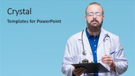  Presentation with face expression recognition - Amazing slides having clue - young doctor man holding clipboard backdrop and a light blue colored foreground