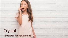  Presentation with paint white brick wall - Amazing slide deck having clue - young hispanic kid over white backdrop and a lemonade colored foreground