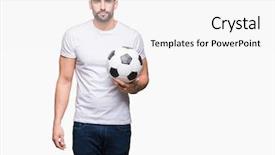  Presentation with multi sports soccer football basketball - Beautiful PPT theme featuring clue - young man holding soccer football backdrop and a white colored foreground