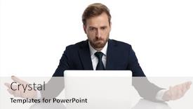  Presentation with navy blue - Amazing PPT layouts having clueless-young-businessman-in-navy backdrop and a white colored foreground