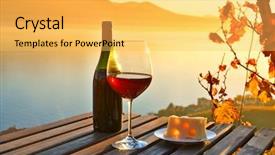  Presentation with vineyards - PPT theme enhanced with cluster - wine against vineyards in lavaux background and a yellow colored foreground