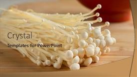  Presentation with mushrooms - PPT theme with cluster-of-fresh-cultivated-white background and a coral colored foreground
