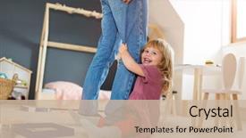  Presentation with big fat belly girl - Slides consisting of clutch - little girl clutching father's legs background and a soft green colored foreground