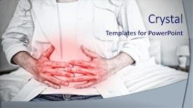  Presentation with woman in pain - Audience pleasing PPT theme consisting of clutch - highlighted pain against woman sitting backdrop and a sky blue colored foreground