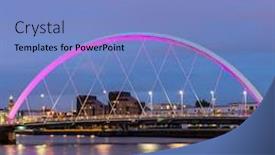 Presentation with bridge - Presentation with clyde arc bridge along river clyde sunset twilight at glasgow city scotland uk background and a light blue colored foreground