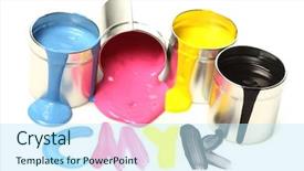  Presentation with paint - Colorful PPT theme enhanced with cmyk cans of paint backdrop and a cool aqua colored foreground