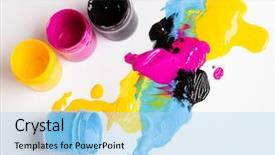  Presentation with color - Slide set having cmyk color background on white background and a light blue colored foreground