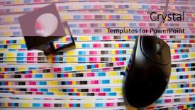  Presentation with 3d printing print concept metallic - Colorful presentation theme enhanced with cmyk strips prepress color menagement backdrop and a coral colored foreground