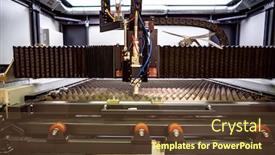  Presentation with industrial power - Slide deck with cnc laser cutting of metal modern industrial technology laser cutting works by directing the output of a high-power laser through optics laser optics and cnc computer numerical control background and a tawny brown colored foreground