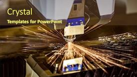  Presentation with industrial power - Slide set with cnc laser cutting of metal modern industrial technology laser cutting works by directing the output of a high-power laser through optics laser optics and cnc computer numerical control background and a tawny brown colored foreground