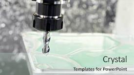  Presentation with precision metal machining by vertical - Cool new slides with cnc machine tool - close up industrial metal machining backdrop and a soft green colored foreground