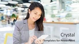  Presentation with drug use prevention - Cool new theme with co - businesswoman use of cellphone backdrop and a sky blue colored foreground