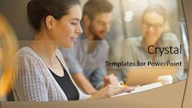  Presentation with focus - Presentation enhanced with co - focus on attractive brunette looking background and a coral colored foreground