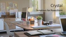  Presentation with working - PPT layouts with co - view of co-working office background and a coral colored foreground