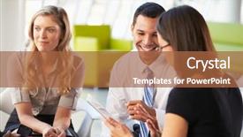  Presentation with tablets wood table tablet white - Audience pleasing theme consisting of co operation - businesspeople with digital tablet having backdrop and a red colored foreground