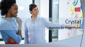  Presentation with sticky notes - Colorful PPT layouts enhanced with co teaching - female graphic designer pointing backdrop and a light blue colored foreground