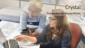  Presentation with industrial textile industry yarn spools - Slide deck consisting of co teaching - industrial designers working together background and a soft green colored foreground