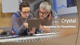  Presentation with blueprint - PPT theme with co teaching - industrial woodwork technicians reading blueprint background and a coral colored foreground