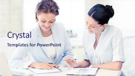  Presentation with working - Beautiful PPT theme featuring co teaching - picture of two smiling businesswomen backdrop and a sky blue colored foreground