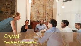  Presentation with team meeting - Beautiful slide deck featuring co work - young woman managing a team backdrop and a coral colored foreground
