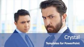  Presentation with speed camera in night - Theme with co worker - frowning businessman looking at camera background and a ocean colored foreground