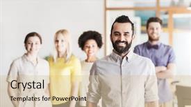  Presentation with young business people - PPT layouts featuring co workers - business startup people and teamwork background and a lemonade colored foreground