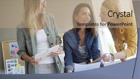  Presentation with working together - Colorful PPT layouts enhanced with co workers - fashion designers working together backdrop and a coral colored foreground