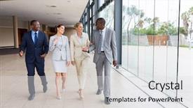  Presentation with group of people silhouettes walking - Slide deck having co workers - group of professional businesspeople walking background and a light gray colored foreground