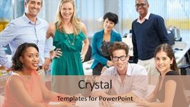  Presentation with creative - Beautiful slide deck featuring co workers - portrait of team in creative backdrop and a coral colored foreground