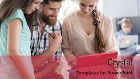  Presentation with remote work - Colorful PPT theme enhanced with co workers - reliable digital nomads cooperating backdrop and a red colored foreground