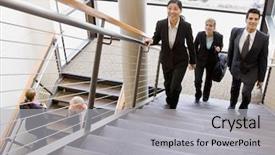  Presentation with office workers - PPT layouts enhanced with co-workers ascending office stair background and a light gray colored foreground