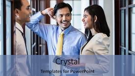  Presentation with men and women working in harmony - Presentation theme with co-workers men and woman background and a teal colored foreground