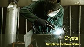  Presentation with welding - Audience pleasing presentation design consisting of co2 - welder with protective mask welding backdrop and a tawny brown colored foreground