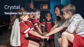  Presentation with locker room - Audience pleasing slide set consisting of coach-and-her-little-soccer backdrop and a navy blue colored foreground