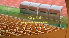  Presentation with football coach - Amazing PPT theme having coach and reserve benches with yellow seats in football stadium backdrop and a tawny brown colored foreground
