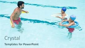 Presentation with coach - Theme with coach and students interacting with each other in swimming pool at the leisure center background and a cool aqua colored foreground
