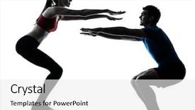  Presentation with trainer - Amazing PPT theme having coach and woman exercising squats backdrop and a white colored foreground