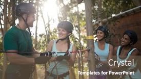  Presentation with coach - Cool new slide deck with coach-assisting-trainee-in-zip backdrop and a violet colored foreground