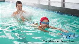  Presentation with swim boy - Colorful slide deck enhanced with swimming coaching - cute little boy learning backdrop and a seafoam green colored foreground