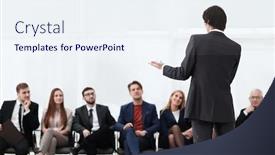  Presentation with coach - PPT theme featuring coach business classes with business team background and a sky blue colored foreground