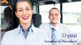  Presentation with coach - Cool new slide set with coach driver and tourist guide backdrop and a sky blue colored foreground