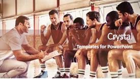  Presentation with basketball players - PPT theme consisting of coach explaining game plan background and a tawny brown colored foreground