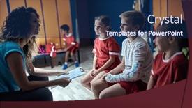  Presentation with locker room - Beautiful PPT theme featuring coach-gives-the-tasks backdrop and a navy blue colored foreground